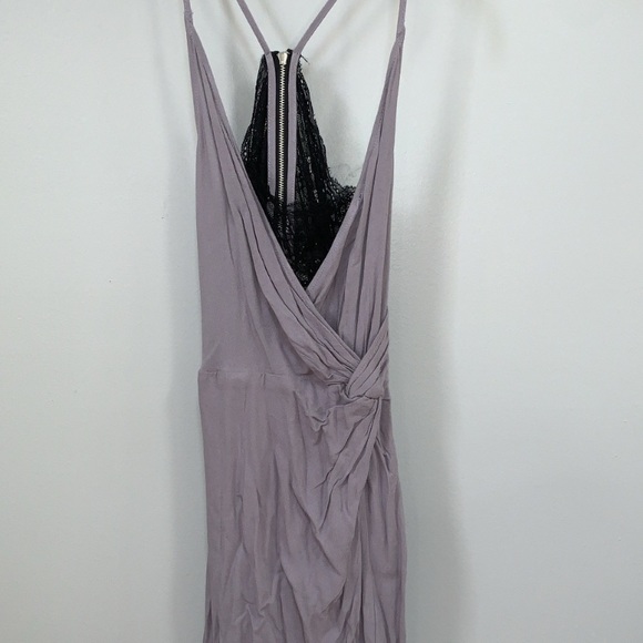 Dusty Lavender & Black Lace Front Twist Asymmetric Dress - Picture 2 of 10